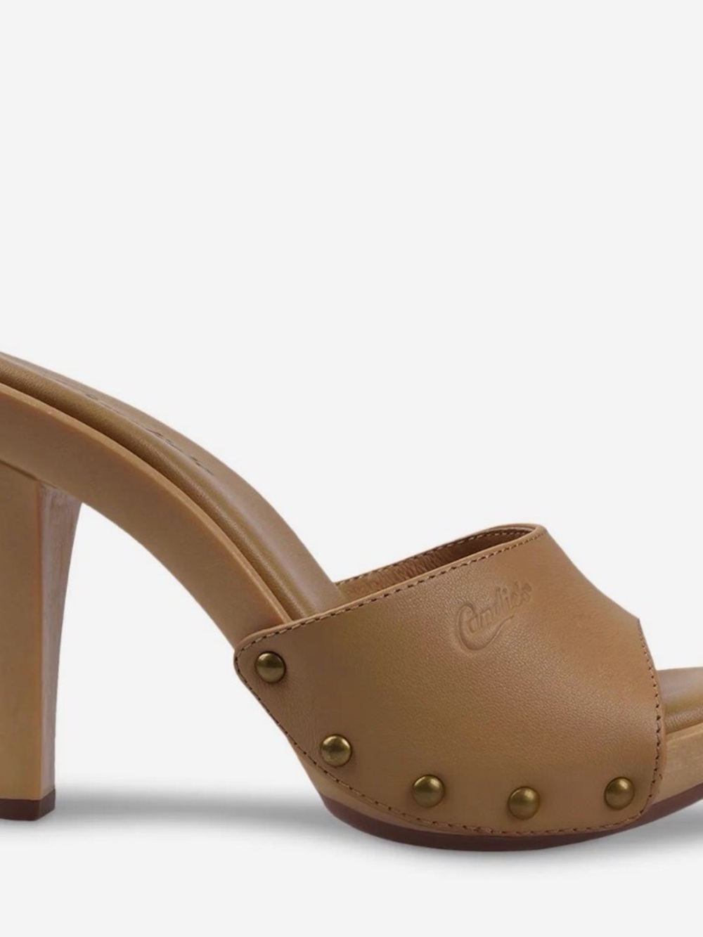 Candie's Antonella Tan Studded Block Heel Mule
